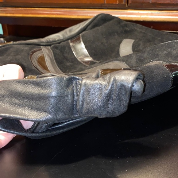 Black leather black suede and black patent Patchwork Shoulder Bag - Picture 13 of 14